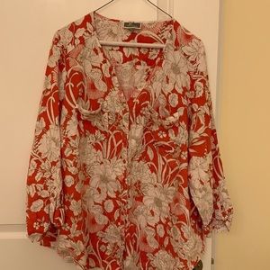 100% Linen coral button down blouse 18W